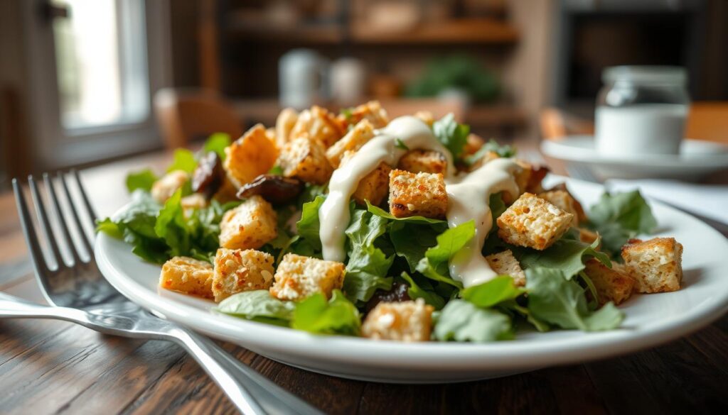 Caesar salad ingredients with fresh greens and high-quality cheese