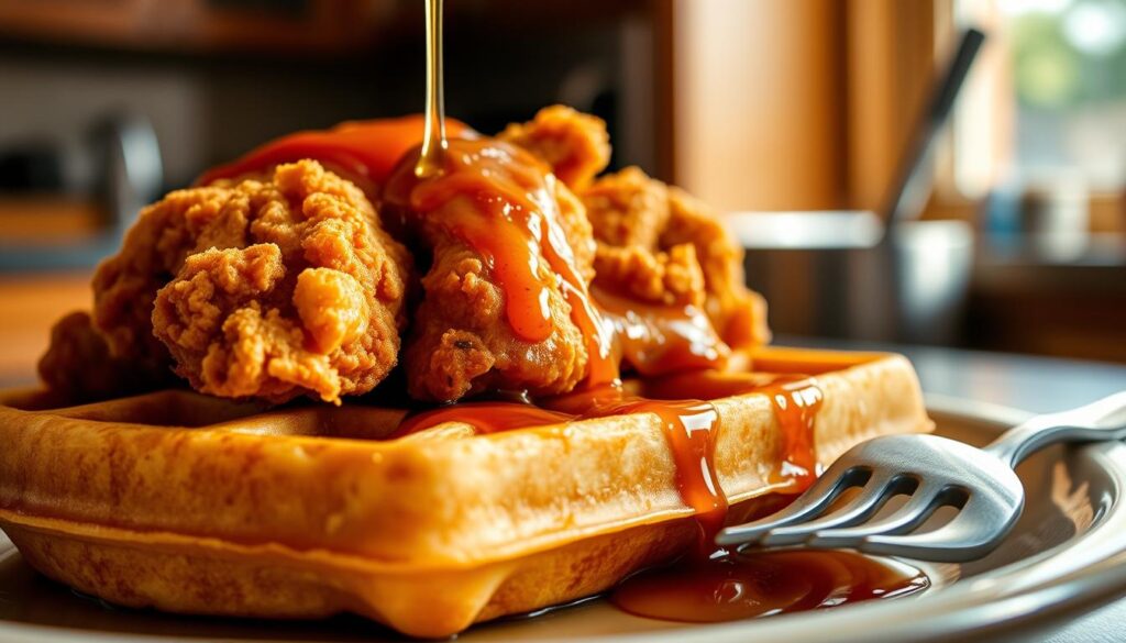 Do you put syrup on chicken and waffles?