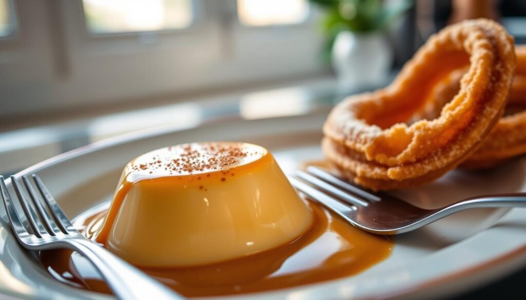 Mexican desserts including flan and churros