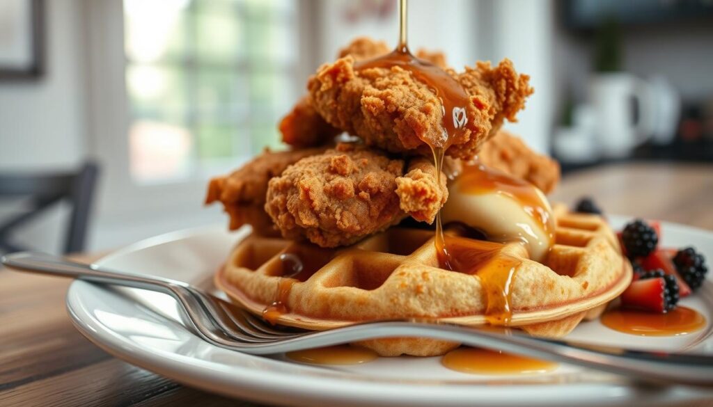 Southern cuisine with fried chicken and waffles