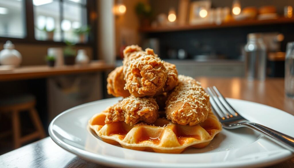 fried chicken and waffles in famous restaurants