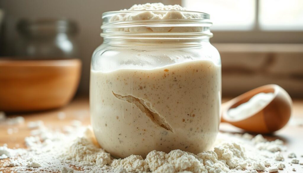 preparing sourdough starter