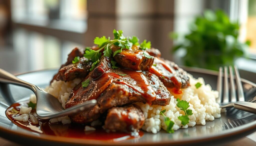 steak rice presentation